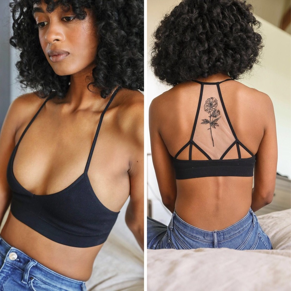🆕 Black Flower Bloom Tattoo Mesh Bralette